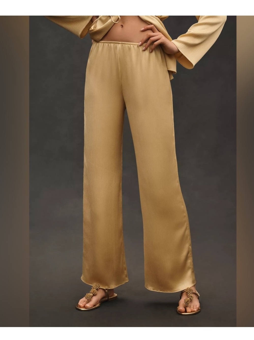 NWT‎ Anthropologie Mare Mare Pleated Satin Pants Sz M Sahara Sun Gold